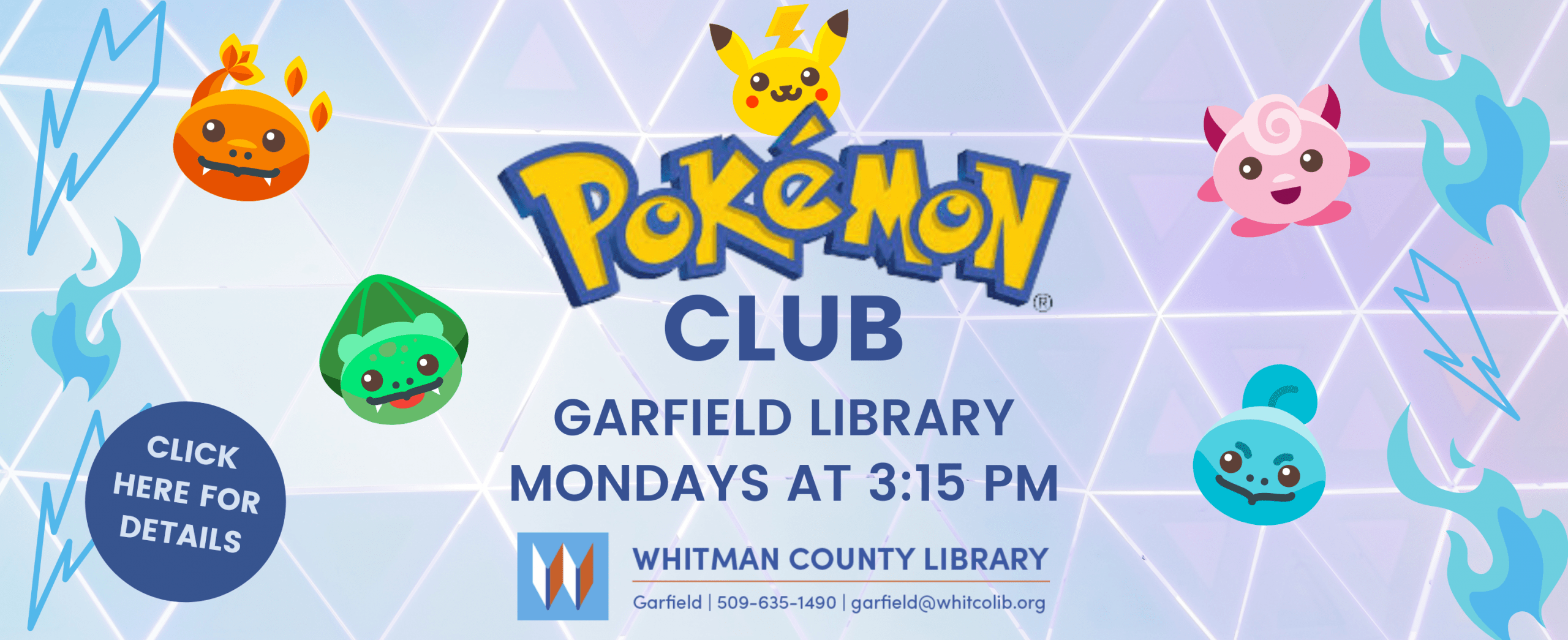 Pokemon Club is back at the Garfield Library on Mondays at 3:15 PM. Click here for details. 